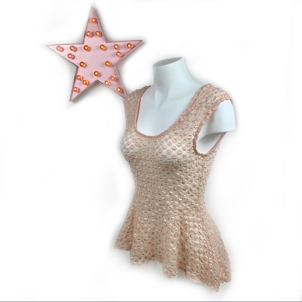 LOVELY Sheer Stretchy Blush Pink Peplum High Low